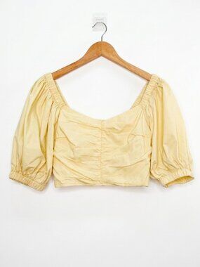 Abercrombie & Fitch Yellow Ruched Puff Sleeve Crop Top